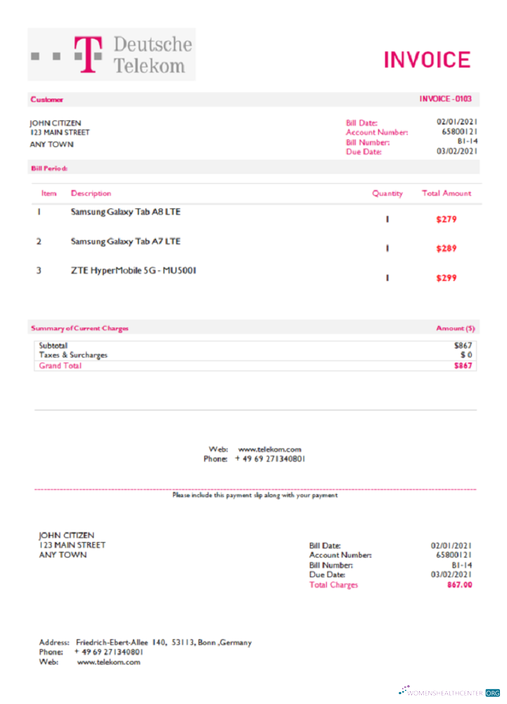 Download USA Deutsche Telecom invoice Photoshop template
